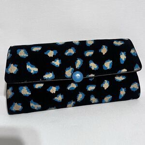 Marc Jacobs Abstract Leopard Print Corduroy Flap Clutch Blue Beige Button